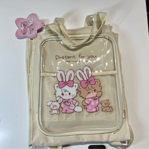 NWTS Mikko Illustrations Cammy Mousse Latte Cream Tote Bag and Backpack Bunny